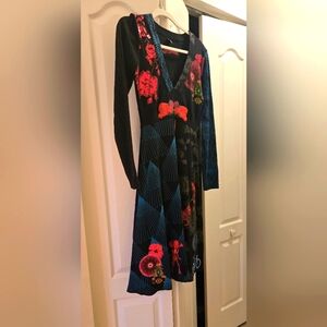 Desigual Embroidered Floral Black and Red Dress